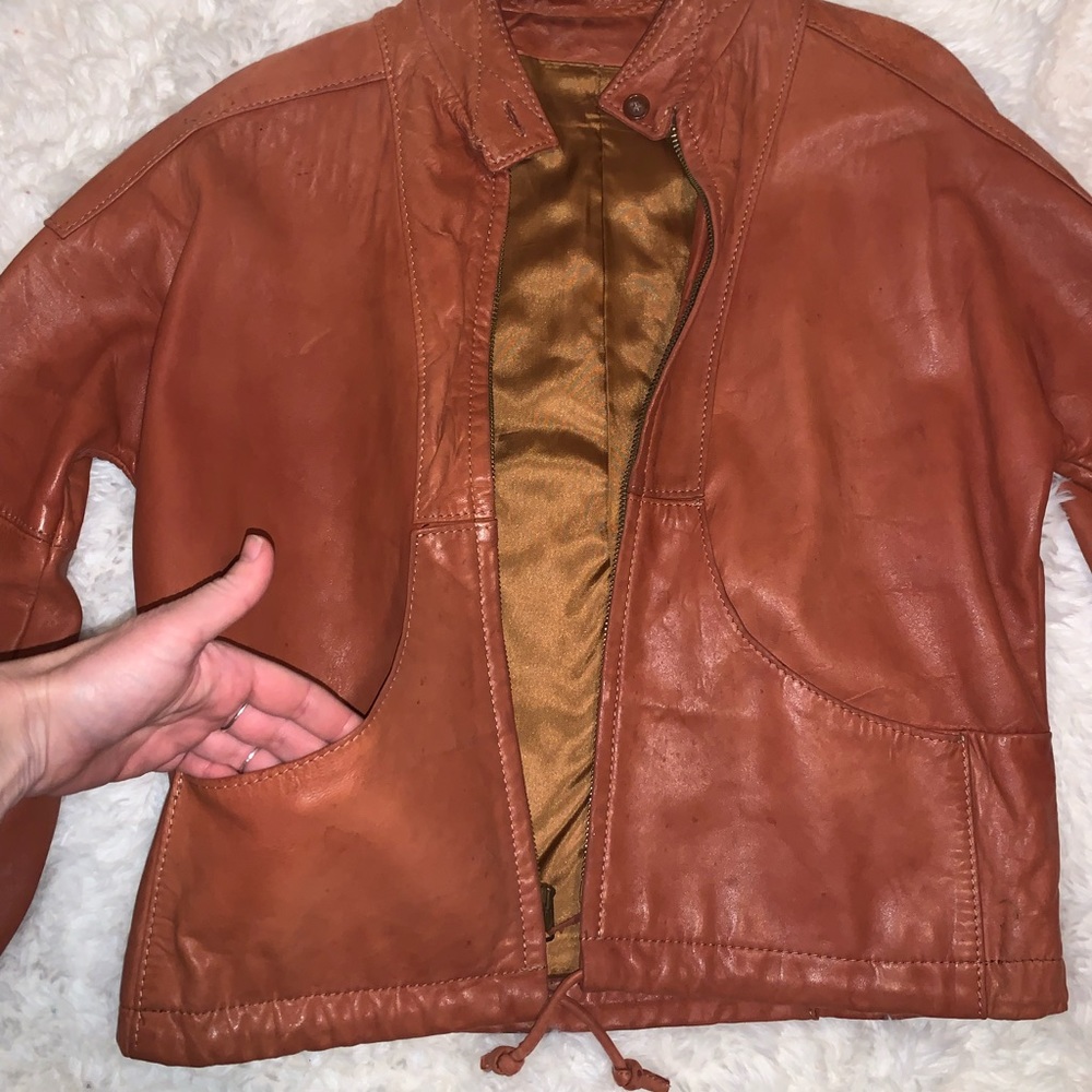 Vintage handmade leather jacket -beautiful caramel color